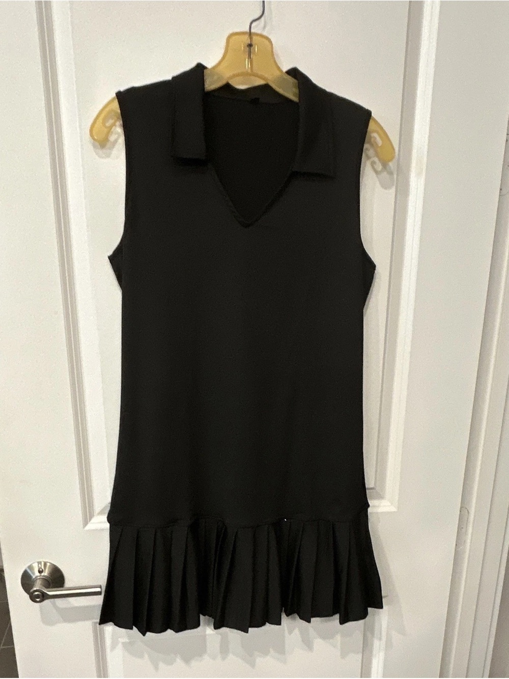 Black Sleeveless Collared Mini Dress with Ruffle Hem